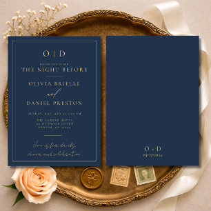 Invitación Noche Antes de la Cena de Ensayo Azul Marino Dorad