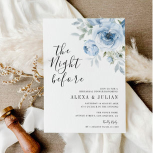 Invitación noche antes de la cena de ensayo floral azul claro