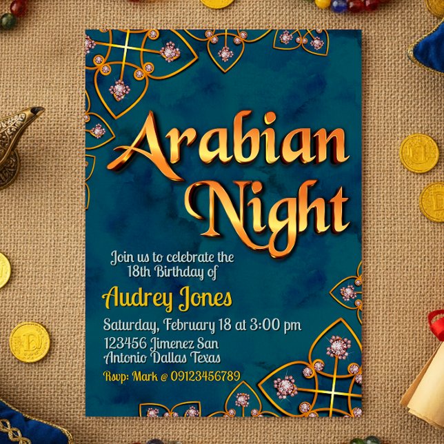 Invitación Noche Árabe - Turquesa (Arabian Night - Violet Invitation)