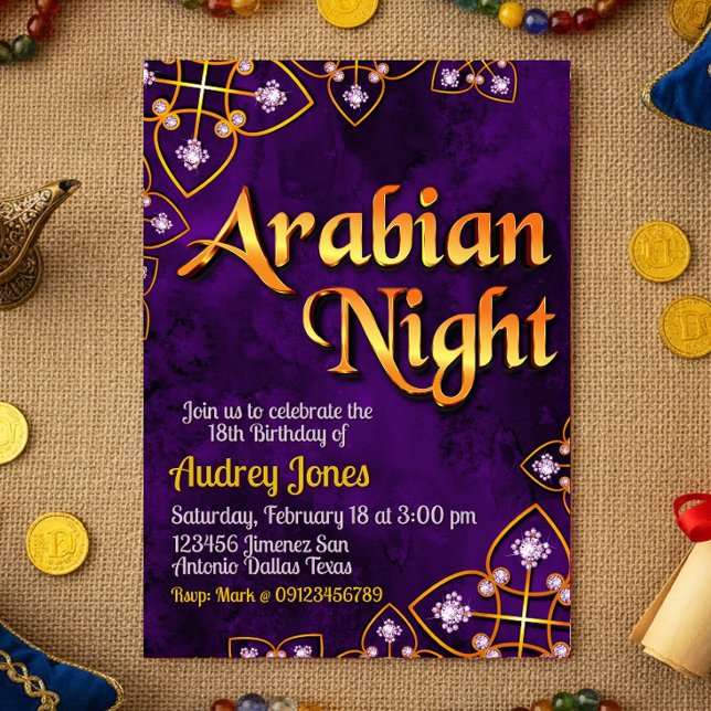 Invitación Noche Árabe - Violeta (Arabian Night - Violet Invitation)