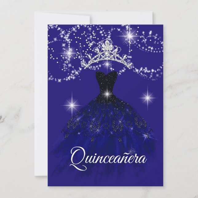 Invitación Noche azul estrellada Esparkle Tiara Stars Quincea (Anverso)
