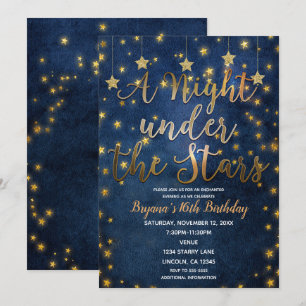 Invitación Noche Azul y Dorada Bajo las Estrellas Cielo Celes