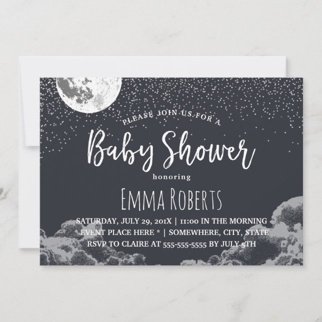 Invitación Noche Baby Shower Elegant Moon & Stars (Anverso)