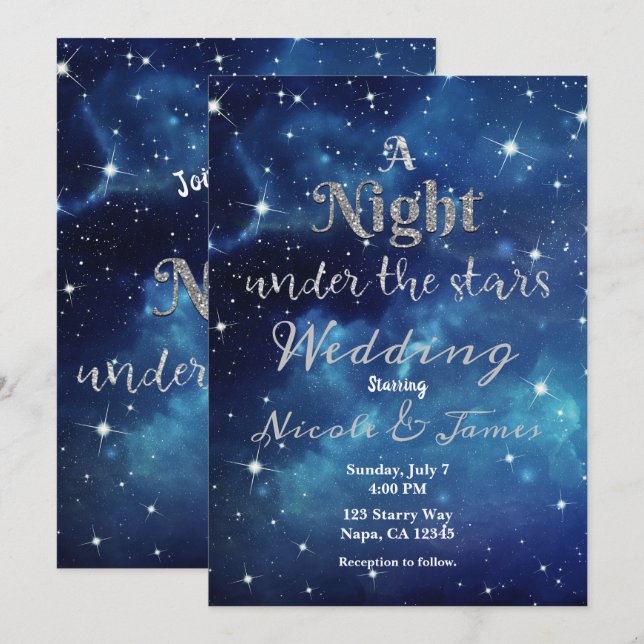 Invitación Noche bajo las estrellas Blue Starry Sky Boda Invi (Anverso / Reverso)