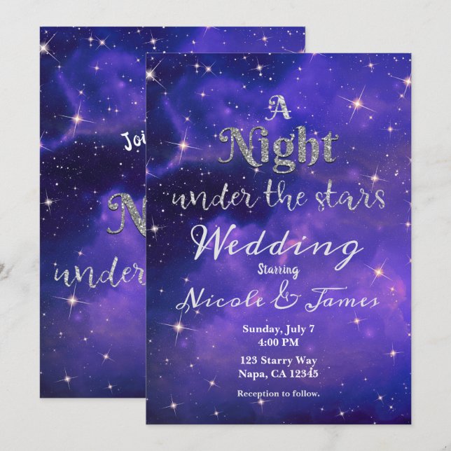 Invitación Noche Bajo las Estrellas Boda de Cielo Estrellado  (Anverso / Reverso)