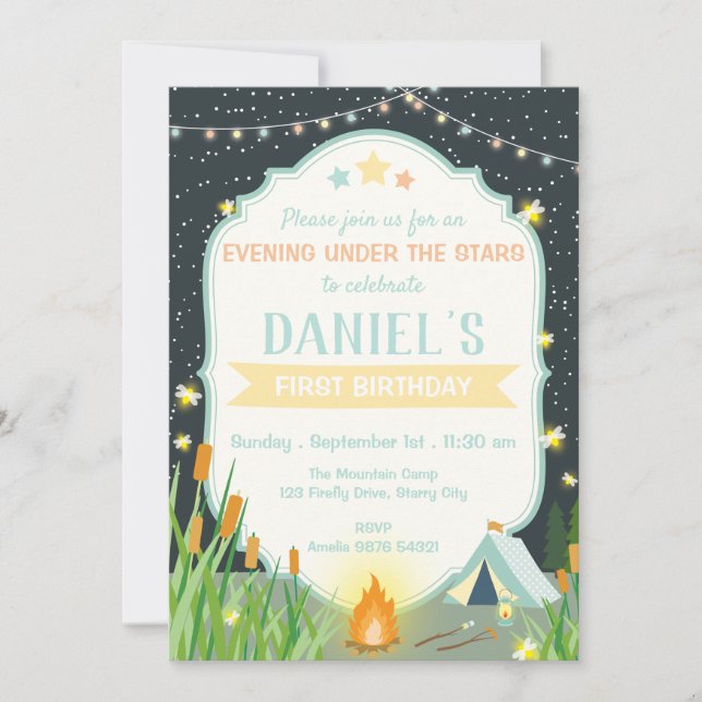 Invitación Noche bajo las estrellas Cumpleaños (Anverso)