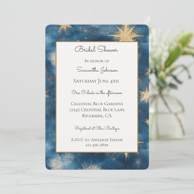 Invitación Noche Bajo las Estrellas Ducha Celestial de Novia  (Anverso de pie)