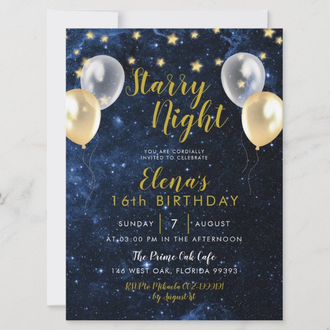 Invitación Noche bajo las estrellas dulce 16 cumpleaños invit (Anverso)
