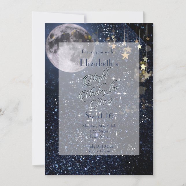 Invitación Noche bajo las estrellas dulce 16 oro de luna llen (Anverso)