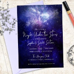 Invitación Noche bajo las estrellas Galaxy Sweet 16<br><div class="desc">Celebra bajo las estrellas con esta invitación de fiesta estrellada. Las acuarelas moradas y azules crean el cielo nocturno con una nebulosa brillante en la parte superior. Versatil para cualquier celebración con temática galaxia incluyendo un Sweet 16, Quinceañera, fiesta de cumpleaños, celebración de estrellas de trineo trinitense, fiesta de graduación...</div>