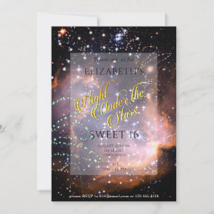Invitación Noche Bajo las Estrellas Sweet 16 Púrpura Naranja 