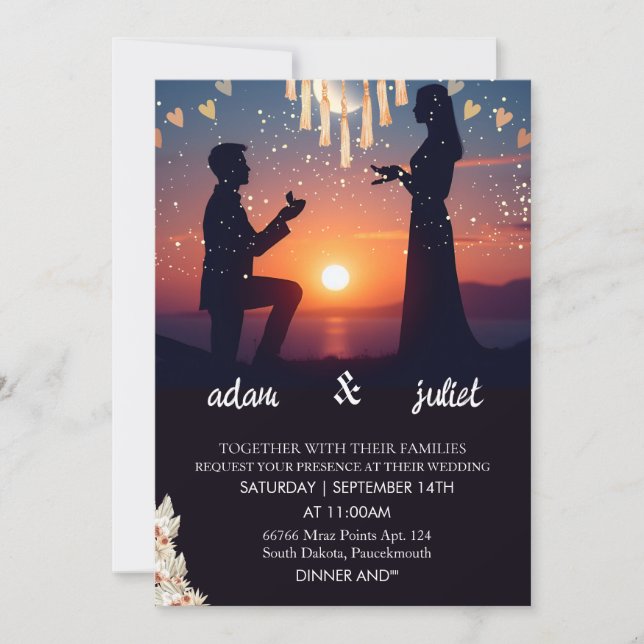 Invitación noche boho rústico moderno y elegante Boda Twiligh (Anverso)