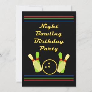 Invitación Noche Bowling fiesta de cumpleaños estilo Neon Ret