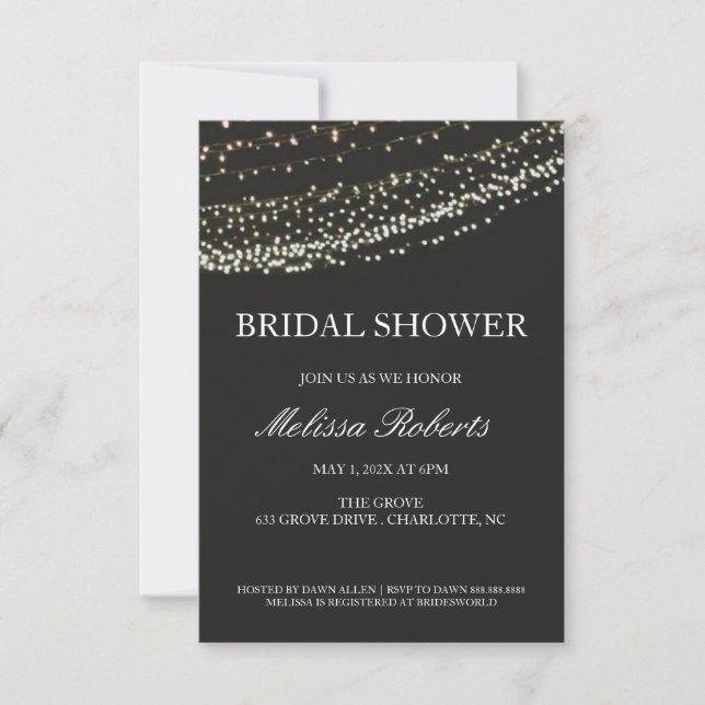 Invitación Noche Bridal Shower String Lights (Anverso)