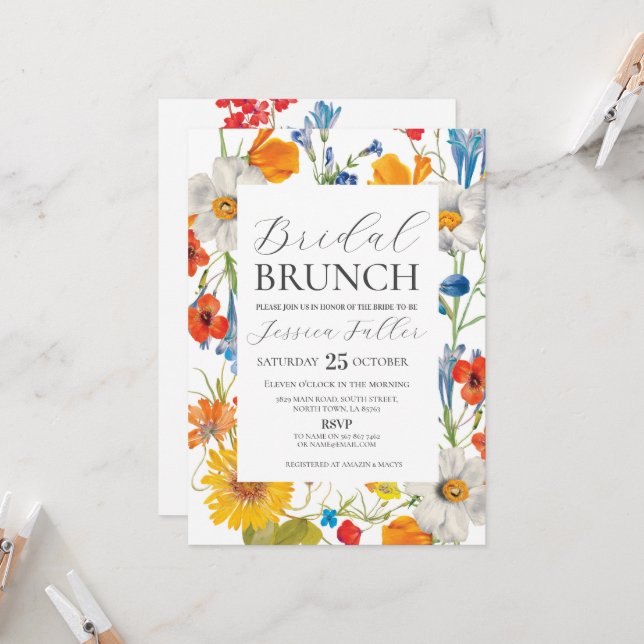 Invitación Noche Brunch Floral Verano Bachelorette (Anverso/Reverso In Situ)