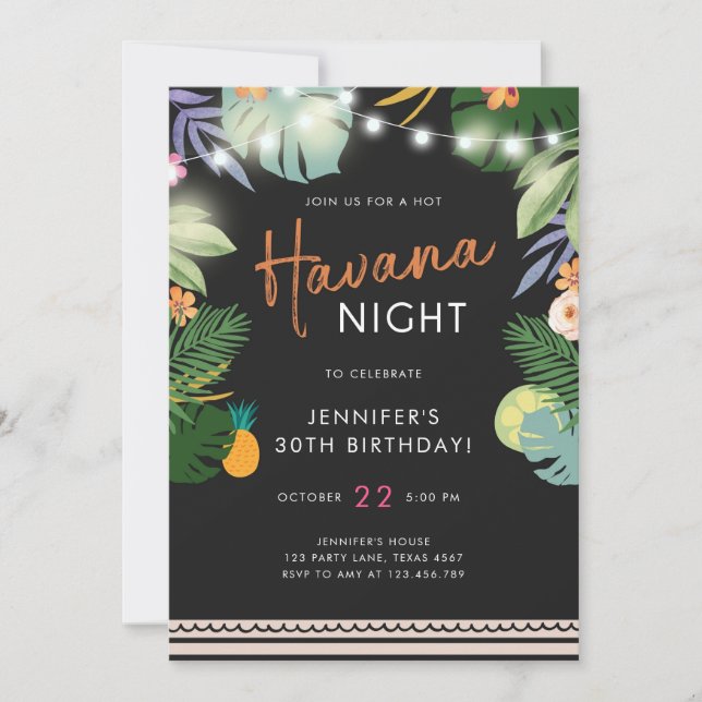 Invitación Noche caliente para Fiestas tropicales en La Haban (Anverso)