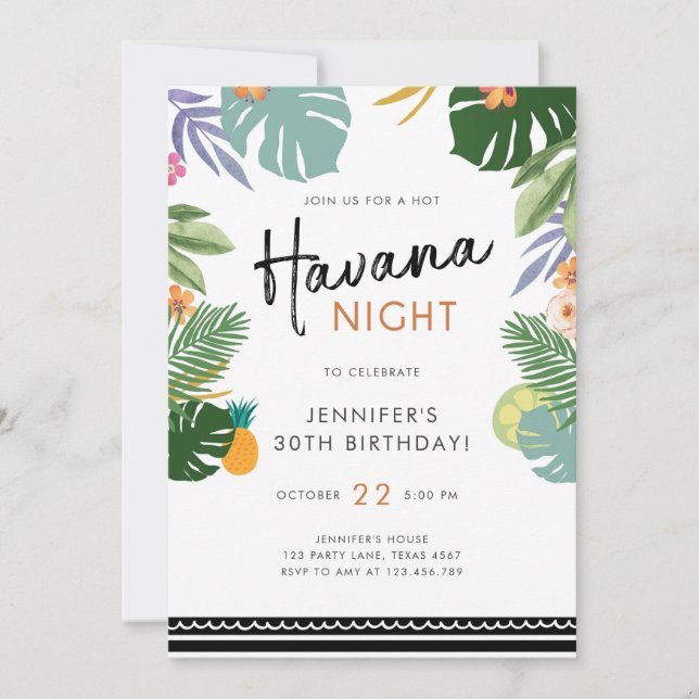 Invitación Noche caliente para Fiestas tropicales en La Haban (Anverso)