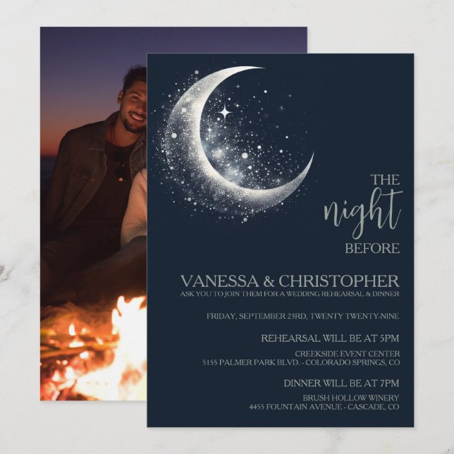Invitación Noche Celestial De La Luna Antes Del Ensayo Boda (Anverso / Reverso)