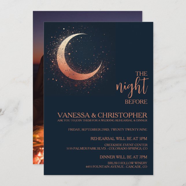 Invitación Noche Celestial De La Luna Antes Del Ensayo Boda (Anverso / Reverso)