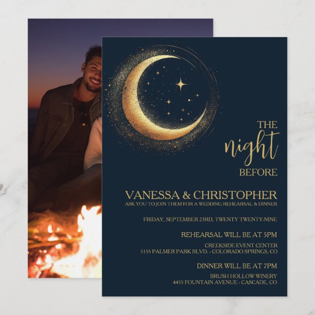 Invitación Noche Celestial De La Luna Antes Del Ensayo Boda (Anverso / Reverso)