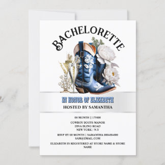 Invitación Noche chica botas occidentales azul marrón peonía