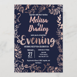 Invitación Noche con guión de pincel azul de la marina floral