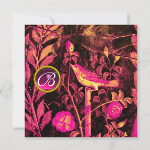 Invitación NOCHE CON ROSAS MONOGRAMA, amarillo negro rosado