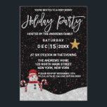 Invitación Noche Cute White Red Snowman Sky Purpurinas<br><div class="desc">Esta invitación a la fiesta de vacaciones con temática de snowman es un diseño muy bonito y genial para tu papelería de vacaciones. Cuenta con un purpurina blanco falso impreso con un gorra rojo y una bufanda junto a dos latas de caramelo encima de la nieve purpurina blanca. El cielo...</div>