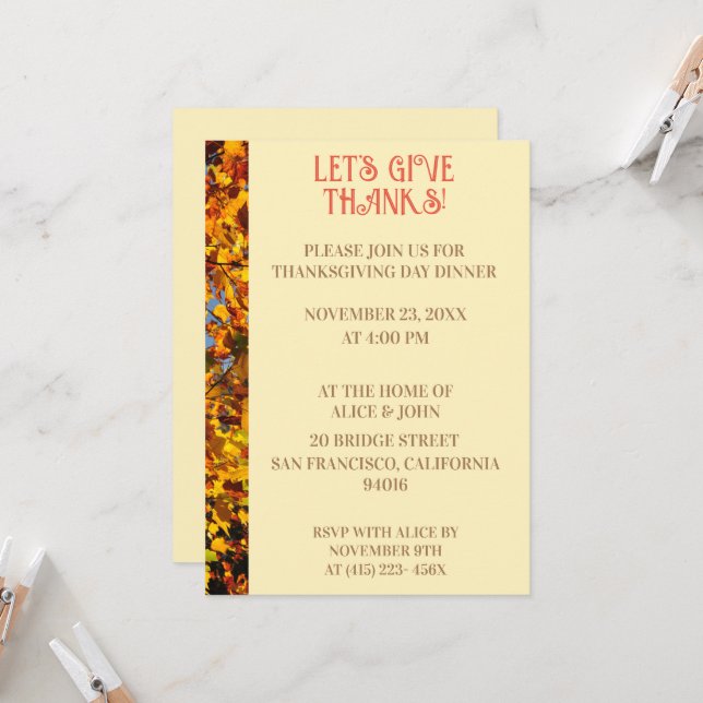 Invitación Noche de Acción de Gracias Blanca de Huevo Festín  (Anverso/Reverso In Situ)