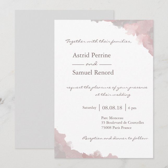 Invitación Noche de agua gris y rosa rosa Rubor elegante (Anverso / Reverso)