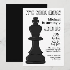 Invitación Noche de ajedrez blanco y negro moderno Cumpleaños