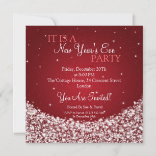 Invitación Noche de Año Nuevo Fiesta Deslumbrar rojo