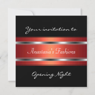 Invitación Noche de Apertura Negro Rojo Plata
