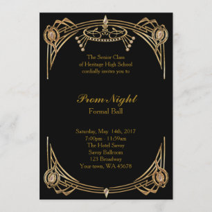 Invitación Noche de baile, bola formal, oro negro