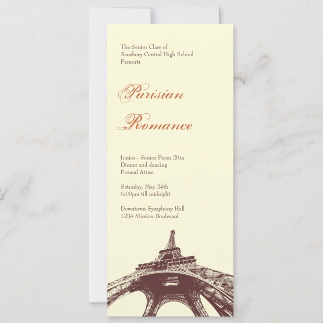 Invitación Noche de baile formal de la Torre Eiffel (Anverso)