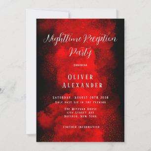 Invitación Noche de Bar Mitzvah Rojo Negro Recepción Nocturna