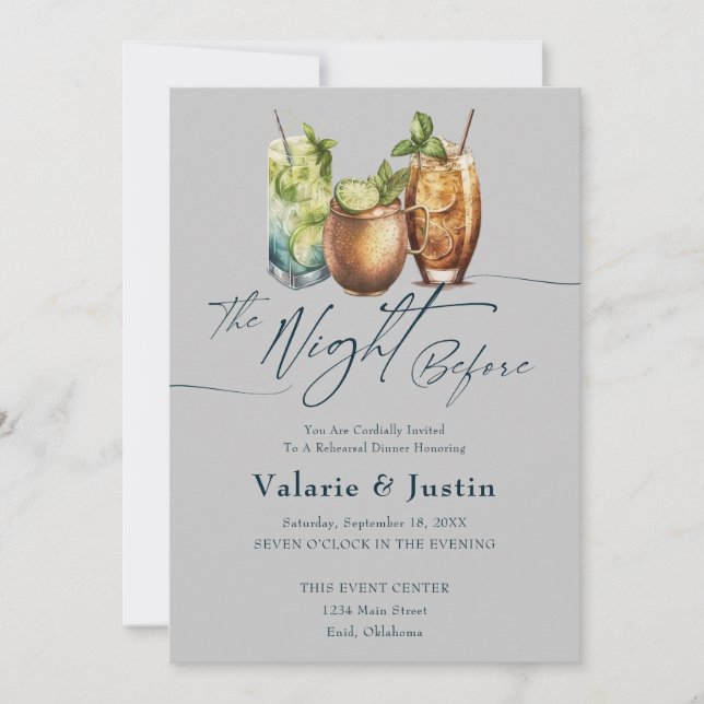 Invitación Noche de bebidas antes de la cena de ensayo Boda