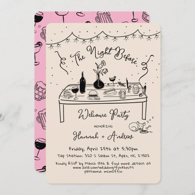 Invitación Noche de Bienvenida Casual Antes Del Restaurante P (Anverso / Reverso)