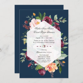 Invitación Noche de Boda azul de la Marina Floral de Rubor en