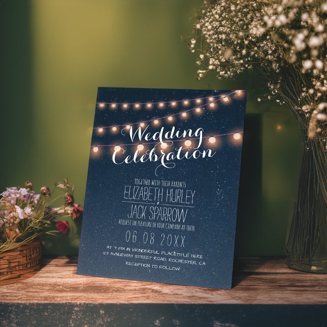 Invitación Noche de bodas de verano estrellada y luz de cuerd (Subido por el creador)