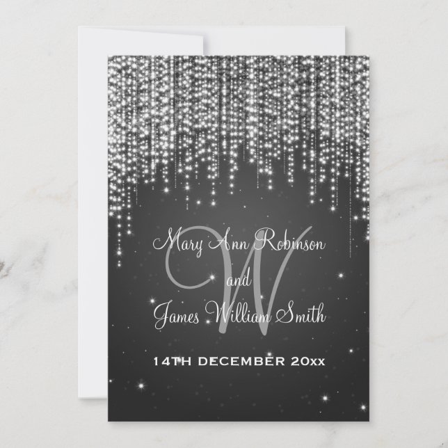 Invitación Noche de bodas elegante negro deslumbrante (Anverso)