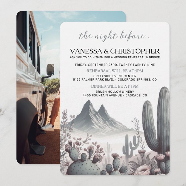Invitación Noche De Boho Cactus Antes Del Ensayo Boda (Anverso / Reverso)