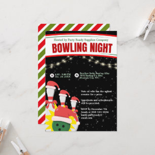 Invitación Noche de boliche de vacaciones Santa Sombrero fond