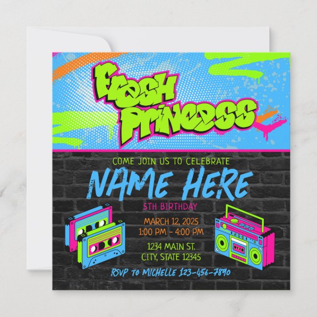 Invitación Noche de boombox verde de la princesa fresca (Anverso)