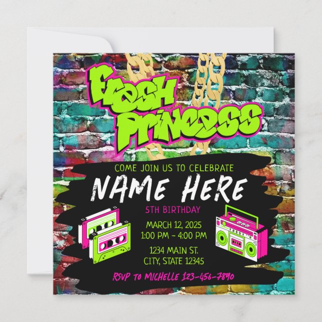 Invitación Noche de boombox verde de la princesa fresca (Anverso)
