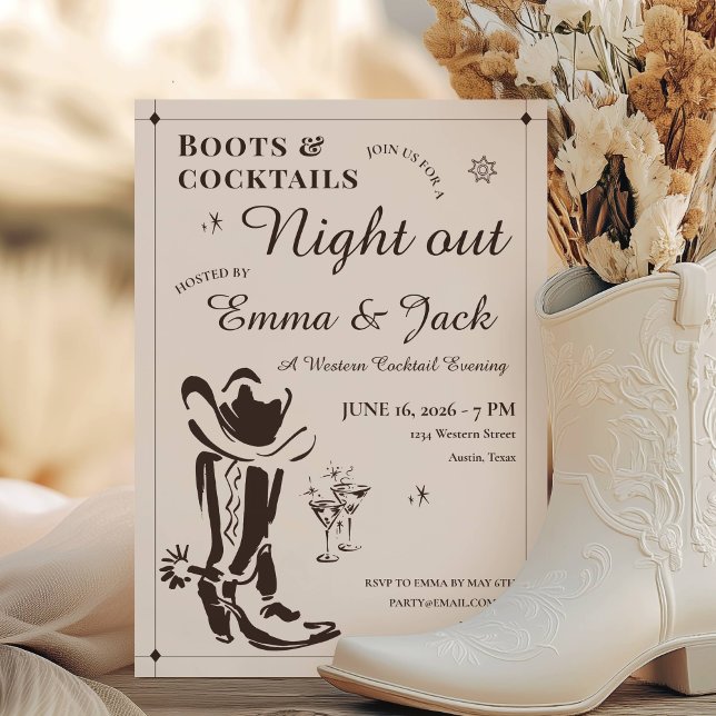 Invitación Noche de botas y cócteles (Boots & Cocktails Night Out Party Invitation)