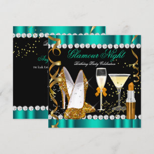 Invitación Noche de brillo glamour jade dorado negro fiesta 2