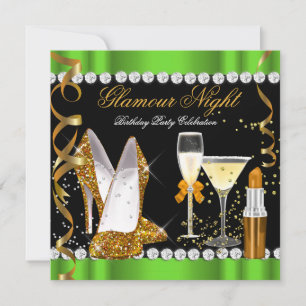 Invitación Noche de brillo glamour lima verde dorado negro fi