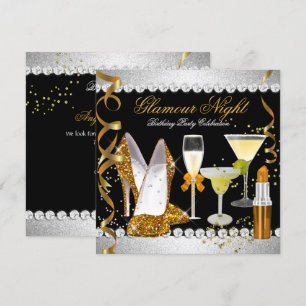 Invitación Noche de brillo glamour oro negro plata fiesta