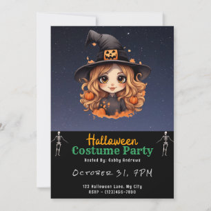 Invitación Noche de bruja corta estrellada Halloween negro